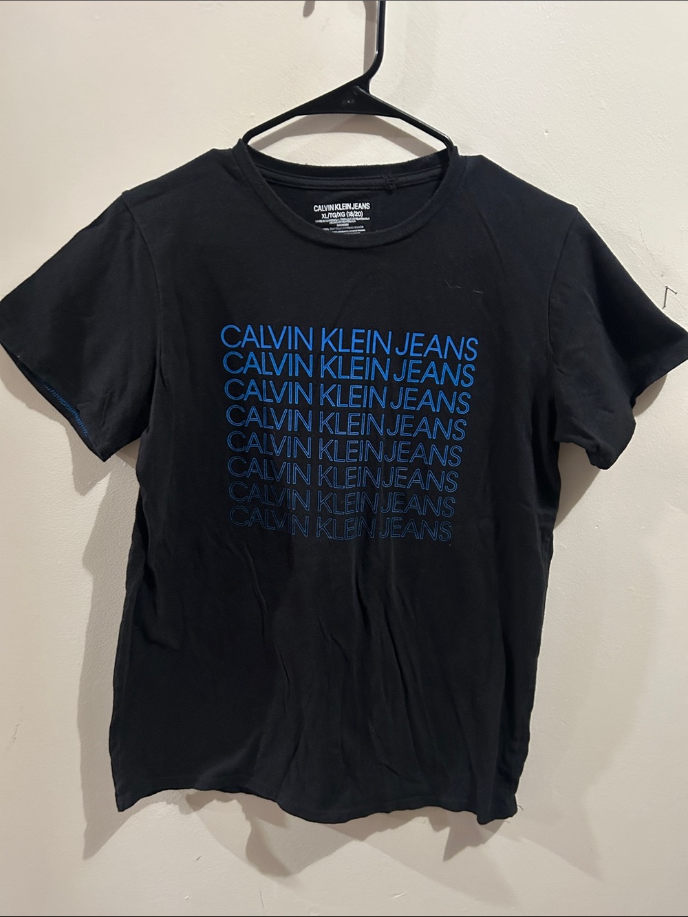 Calvin Klein Jeans Black Tee with Blue Repeated Logo - Kids